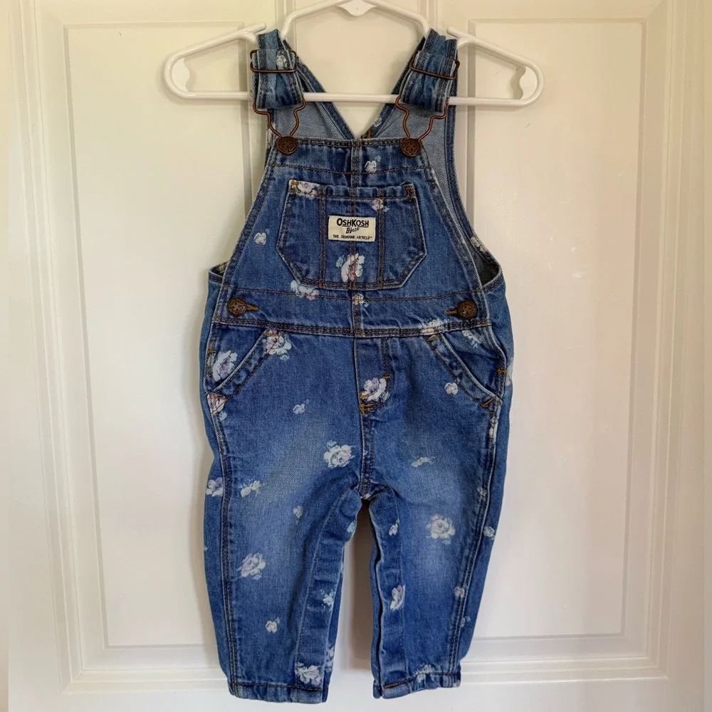 Adorable Floral Denim Baby Girl Overalls - Size 3-6 months